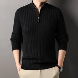 Riolio black turtleneck outfit men Winter Men's Quarter Zip Sweater Slim Fit Casual Knitted Turtleneck Pullover Tops