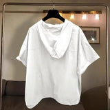 Riolio  Trendy Zip-Up Hooded Short Sleeve Men's T-Shirt Korean Style Loose Fit Large Pocket Summer Casual Tops