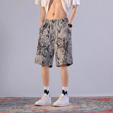 Riolio  Men's New Floral Print Versatile Trendy Blue and White Porcelain Loose Five-point Casual and Fashionable Shorts