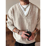 Riolio  Men's Color-blocking Knitted Sweater Light Luxury Deep V Neck Long Sleeve Pullover Autumn Japanese Trending Male Clothing M-3XL