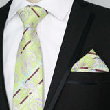 Riolio  Newest Tie Set 8CM Mens Necktie Handkerchief Neck Ties Sets For Man Yellow Color Plaids Stripes Jacquard Cravat Business Party