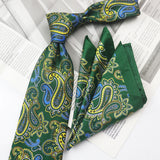 Riolio  2PCS Neck Tie Set Casual Floral Printed Neckties Oversized 9cm Luxury Striped Silky Neck Ties For Men Pocket Square Groom Hanky