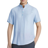 Riolio  Men's Cotton Linen Shirts Casual Short-sleeved T-shirts Hawaiian Henrey Shirt Solid Color Male Tees