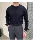 Riolio  New Autumn Fashion Men T-shirt Light Luxury Solid Color Long Sleeve Tops Leisure Streetwear Casual O Neck Basic Shirts M-3XL