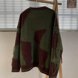 Riolio  New American Autumn/Winter Men and Women Trendy Personalized Splicing Round Neck Sweater Couple Loose Retro Knitted Top y2k