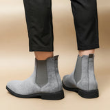 Riolio New Gray Chelsea Boots for Men  Flock Business Men Ankle Boots Cowboy Boots Handmade Men Boots Size 38-46