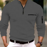 Riolio New Spring and Autumn Men's Checkerboard Checkered POLO Shirt Zip-up Collar Sports Polo Shirt