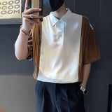 Riolio  Spliced contrasting Shirt Men's Trendy Brand Slim Short-sleeved Shirt Men's Summer Trendy Casual Versatile Tops