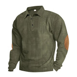 Riolio  Cross-border men's corduroy retro loose casual outdoor long-sleeved patch polo bottoming shirt