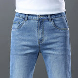 Riolio  New Men's High Quality Slim Jeans Fashion Classic Style Business Straight Stretch Denim Pants Male Brand Trousers Blue Black