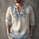 Riolio  Spring Autumn New Men 3D Vintage Print Shirts Long Sleeve Button O-Neck Loose Pullover Tops Fashion Man Tees Shirts Tops 6XL