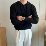 Riolio  New British Leisure Men's Hooded Sweater Trendy Zip-up Preppy Style Slim-fit Long Sleeve Hoodies Casual Vintage Warmth Knitwear