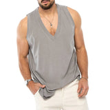 Riolio  Summer Casual Loose V Neck Tank Tops Mens Sport Camisole Fashion Solid Straps Sleeveless Basic Tops Vest Men Oversize Streetwear