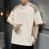 Riolio  Contrasted Color Splicing Short-sleeved T-shirt Men's Summer Two-piece Casual Loose Round Neck Pullover