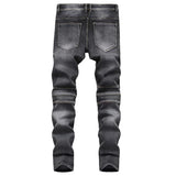 Riolio  New Men's Patchwork Vintage Biker Jeans Hip Hop Slim Straight Elastic Cycling Denim Pants Male Fashion Streetwear Trouser