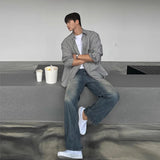 Riolio Autumn New Chic Men Straight Jeans Light Luxury Stylish Vintage Denim Pants Korean Style Urban Fashion Leisure Washing Trousers
