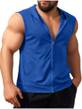 Riolio  Mens Workout Hooded Tank Tops Zip Up Sleeveless Gym Shirts Muscle T Shirt Summer Bodybuilding Vest Solid Color Hoodies T Shirt