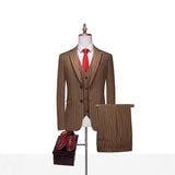 Riolio  Slim Fit Two Button Casual Striped Three Piece Suit Wedding Groomsmen Dress Set Korean Style Business Leisure Wedding Suit