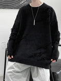 Riolio 2025 New Men's Harajuku Fashion Ripped Sweater Vintage Oversized Pullover Knitwear Y2K Streetwear Hip Hop Hole Pullovers jersey