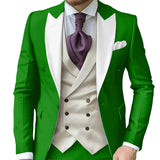 Riolio  Fashionable Contrast Color Men's Suits 3 Pieces Jacket Vest Pants Dancing Sets Handsome Peak  Lapel Suit Set For Men Party Wear