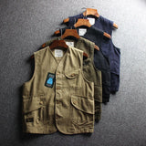 Riolio  Men's Cotton Workwear Jaet Svel Khaki Vest Retro oulder Pad Vest Faionable Urban Sle Travel Wear