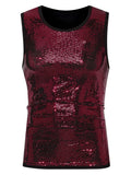Riolio  Men's Sparkly Sequin Tank Top Sleeveless U-Neck Glitter Vest for Nightclub Party Stage Performance