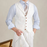 Riolio  Men Vest White Collar Vintage With Lapel Single Button Waistcoat For Wedding Groom Banquet Temperament Slim Men Suit Vest