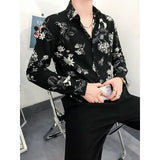 Riolio  Printed Long-sleeved Shirt Men Korean Style Nightclub Personalized Button Cardigan