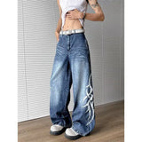 Riolio Men Loose Straight Leg Extra Long Floor Sweeping Jeans Unique Printed Design New Autumn Fashion Trendy Casual Streetwear