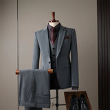 Riolio  Men's Formal Solid Business Suit Set 3 Pieces,Classic Elegant Suits Wedding Groom Best Man Outfit,Notched Lapel Tuxedo For Men