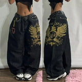 Riolio Harajuku New Streetwear Big Printed Pattern Baggy Jeans Y2K Women's Vintage Gothic Loose High Waist Wide-Leg Denim Trousers