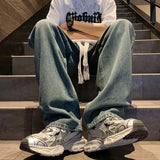 Riolio  New Straight Jeans men Elastic waist Spring New Vintage Casual Baggy Jeans Korean Youth Trousers Classic Wide Leg Denim Pants