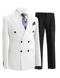 Riolio suits for men 2 Pieces Gentleman Double Breasted Peak Lapel Blazer Mens Suit with Pants Formal White Beige  Jacket For Wedding Groom Tuxedos