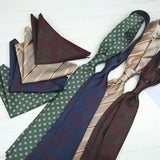 Riolio  2PCS Neck Tie Set Luxury Brown Floral Dots Neckties Khaki Striped Handkerchief Polyester Woven Pocket Square Shirt Accessories