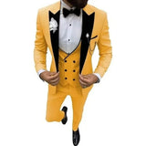 Riolio  Elegant 3 Piece Men's Velvet Tuxedo Suit Slim Fit Peak Lapel Blazer Vest And Pant Set for Business Wedding And Party