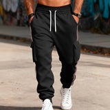 Riolio  Men's Striped Side Cargo Joggers Loose Fit Drawstring Casual Sports Pants With Multi Pockets