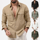 Riolio WELL DRESSED MEN Men's Shirt Multi-pocket Casual Long-sleeved Shirt