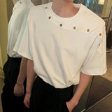 Riolio  Korean Version of Loose Simple Shoulder Pad Short-sleeved Black T-shirt Men Summer Casual Versatile Pullover