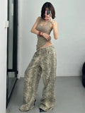 Riolio Women's Ins Snake Print Design Pants Cool Girl High Waisted Fashion Loose Bottoms Female Straight Retro Y2K Edge Trousers