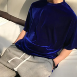 Riolio  Mens T-Shirt Gold Velvet Casual T-Shirt Spring Autumn Fashion Personality Streetwear All-Match Solid Color Tops Men'S Clothing