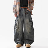 Riolio  Retro Multi Pocket Curved Knife Jeans Autumn And Winter Vintage Wide Leg Workwear Pants Korean Version High Street Men'S Jeans
