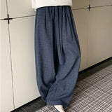 Riolio  Japanese Style Wide Leg Pants Men Elastic Waist Loose Baggy Trousers Breathable Spring Summer for Daily Streetwear