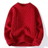 Riolio Men's Round Neck Sweater Solid Color Loose-fit Knitted Top For Autumn Casual Wear Inner Wear Sensible Style Knitwear