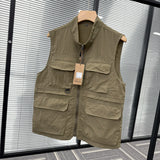 Riolio Ultra-Thin Qui-Dry Fabric Spring Summer Sle Men's Stand Collar Versatile Breathable Outdoor Vest Jaet with Big kets