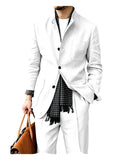 Riolio  Men's Linen Blend 2 Piece Suit Set Stand Collar Three Button Breathable Casual Blazer Pants For Business Daily Wear Summer