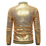 Riolio Shiny Sequins Sparkle Bomber Jacket Men Newest Gold Glitter Striped Zipper Mens Jackets And Coats Party Dance Show Clothes