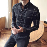 Riolio  Summer Loose Casual Handsome Retro Korean Style Elegant Fashion Men's Shirt Button Plaid Splicing Lapels Long Sleeve Chic Tops