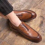 Riolio Leather Casual Men shoes loafers Hand stitch Brogues design Luxury Brand Social shoes slip on Plus size 38-47 Autumn