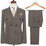 Riolio  Men's Striped 2 Pieces Suits Set Double Breasted Slim-Fit Jacket Casual Business Pants Office Wedding Fashion Formal Attire