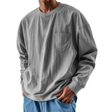 Riolio  Spring Autumn Round Neck T-Shirts Men Solid Long Sleeve Casual Tshirt Male Loose Pocket Fashion Tees Streetwear Sports Tops Man